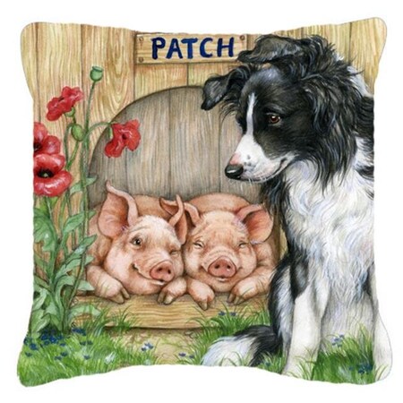 Carolines Treasures Carolines Treasures CDCO0362PW1414 Patch the Border Collie & Piglet Friends Canvas Decorative Pillow CDCO0362PW1414